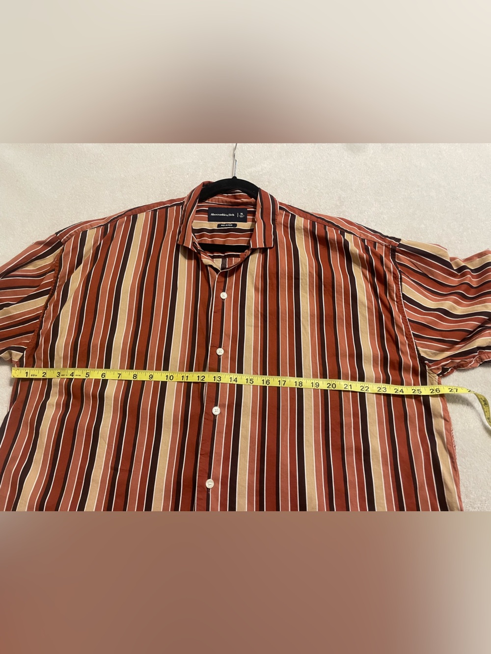 Abercrombie & Fitch Rust and Cream Striped Short-Sleeve Shirt preppy fall baggy - Picture 5 of 7